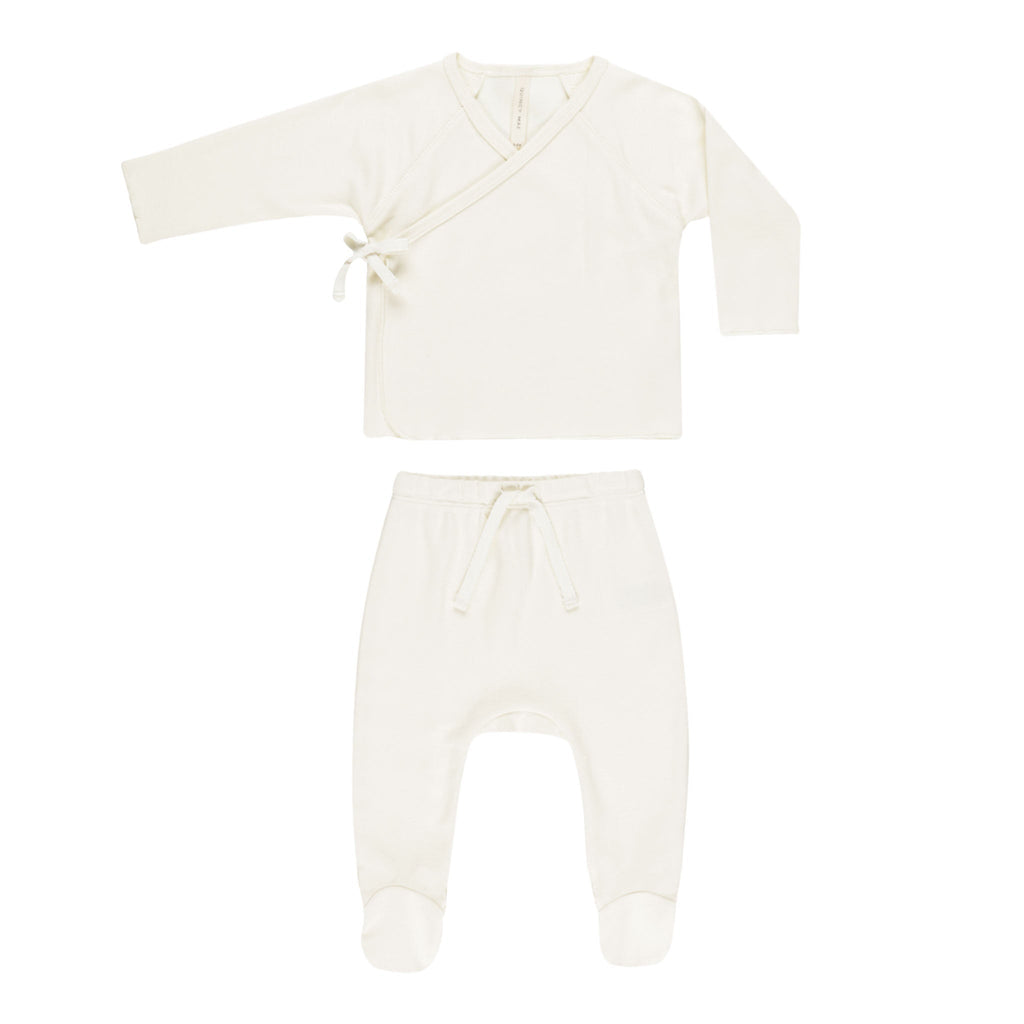 Quincy Mae Wrap Top + Footed Pant Set - Ivory