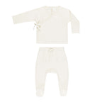 Wrap Top + Footed Pant Set - Ivory