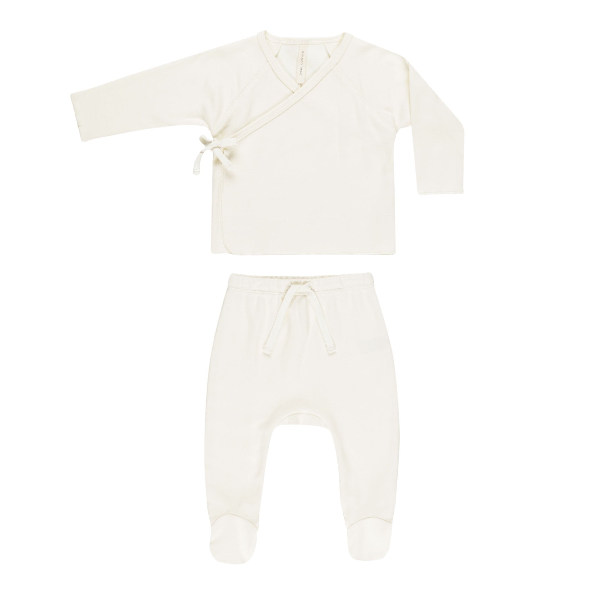 Quincy Mae Wrap Top + Footed Pant Set - Ivory