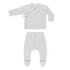 Wrap Top + Footed Pant Set - Sky Micro Stripe
