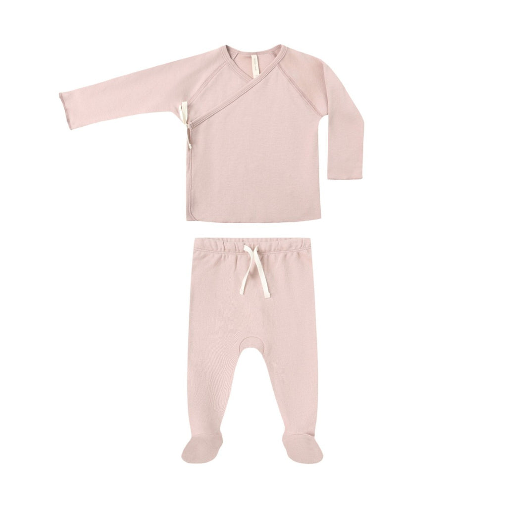 Quincy Mae Wrap Top + Footed Pant Set - Rose