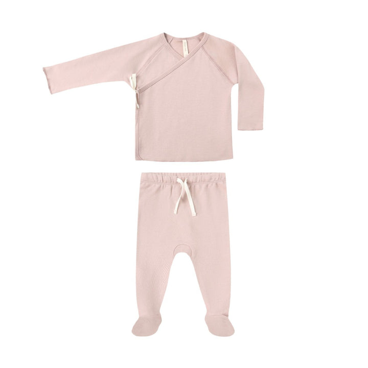 PRE-ORDER Quincy Mae Wrap Top + Footed Pant Set || Rose