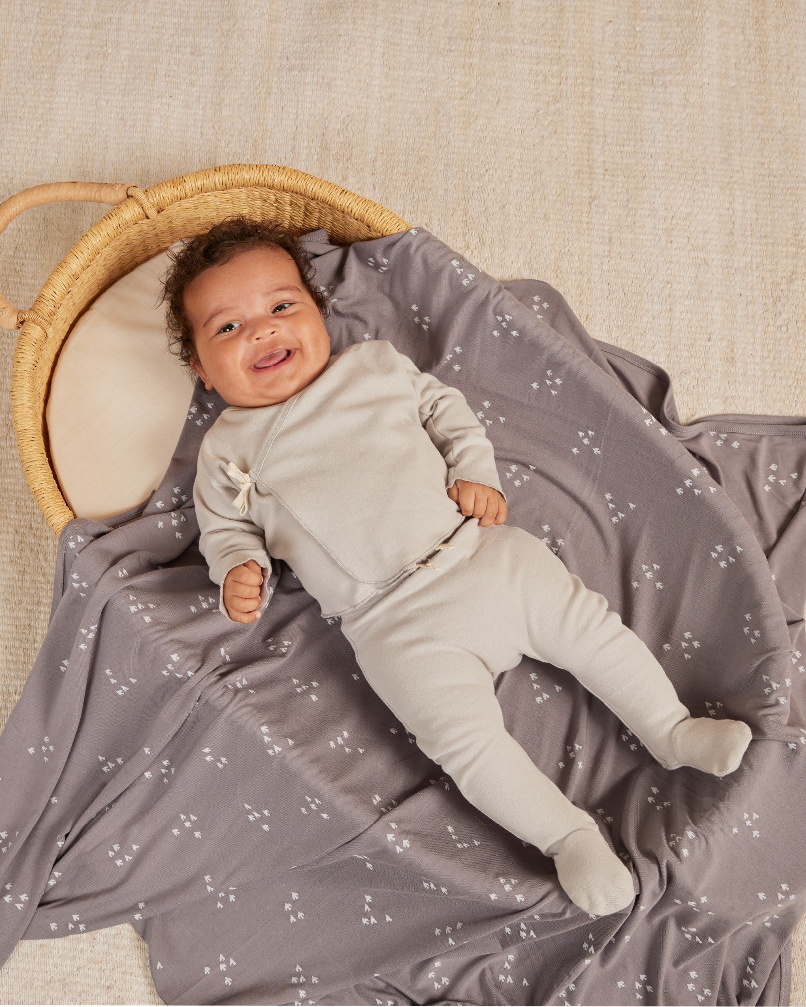 Quincy Mae Wrap Top + Footed Pant Set - Cloud