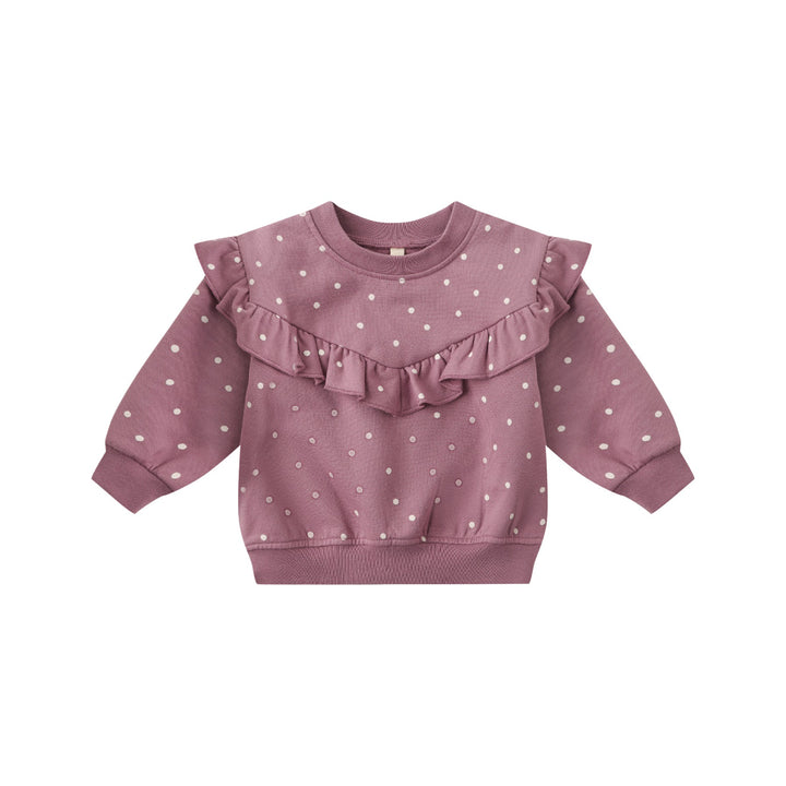 PRE-ORDER Quincy Mae Ruffle Fleece Sweatshirt - Polka Dots