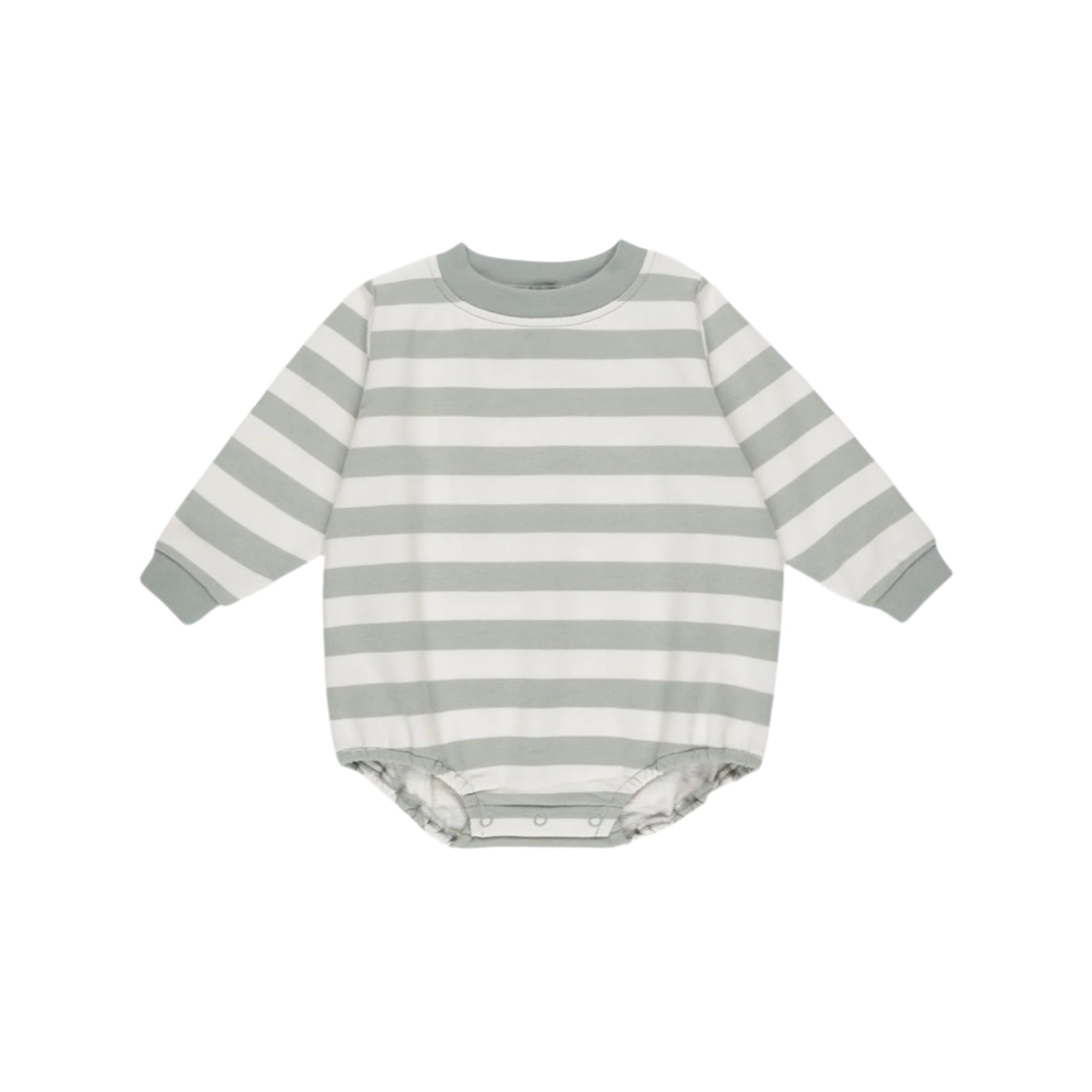 Quincy Mae Crewneck Bubble Romper - Sage Stripe