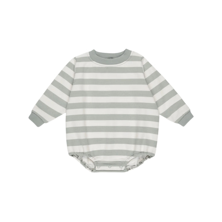 Quincy Mae Crewneck Bubble Romper - Sage Stripe