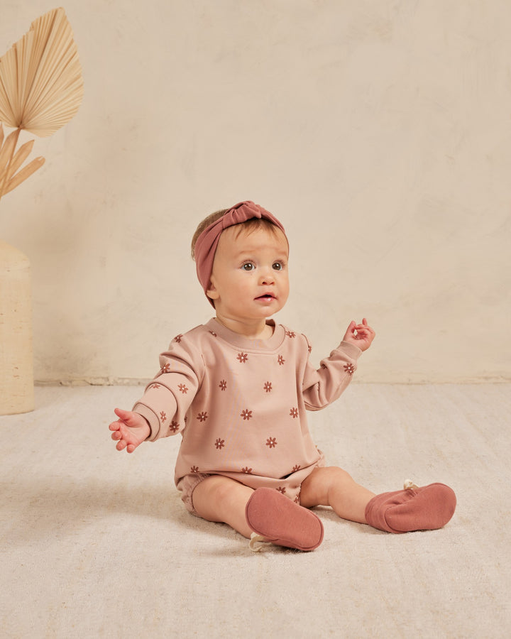 Quincy Mae Crewneck Bubble Romper - Daisies