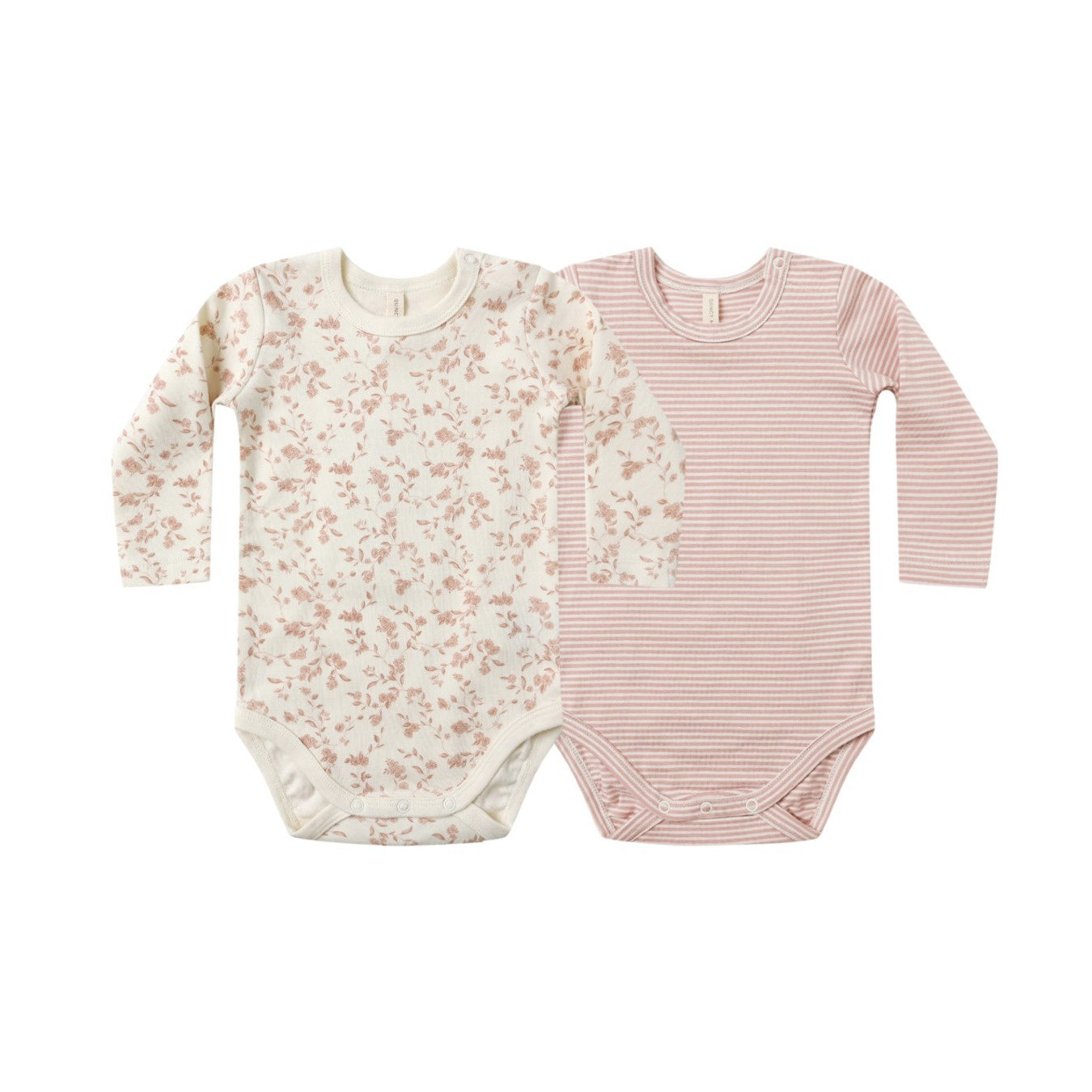 Quincy Mae Jersey Bodysuit, 2 Pack - French Garden, Rose Micro Stripe