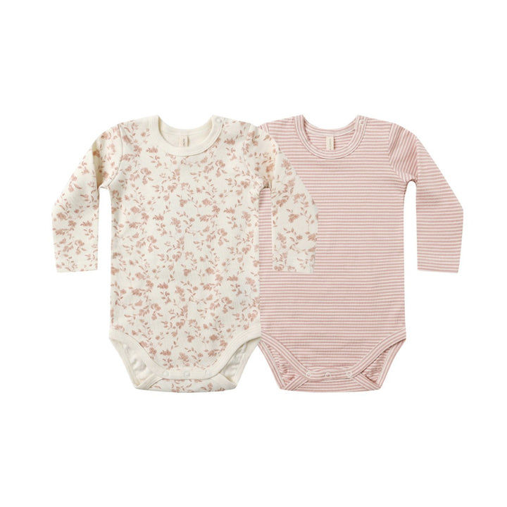 PRE-ORDER Quincy Mae Jersey Bodysuit, 2 Pack ||French Garden, Rose Micro Stripe