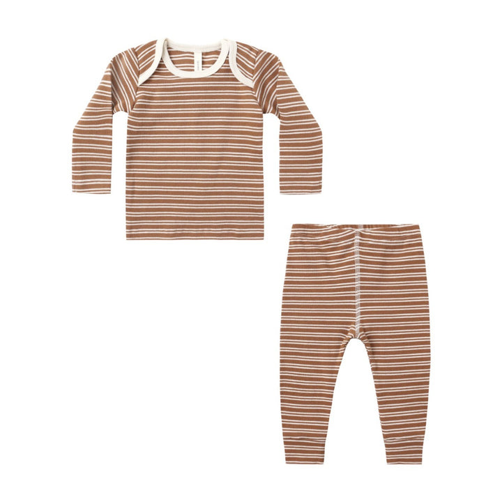 PRE-ORDER Quincy Mae Ribbed Tee + Legging Set || Cedar Micro Stripe