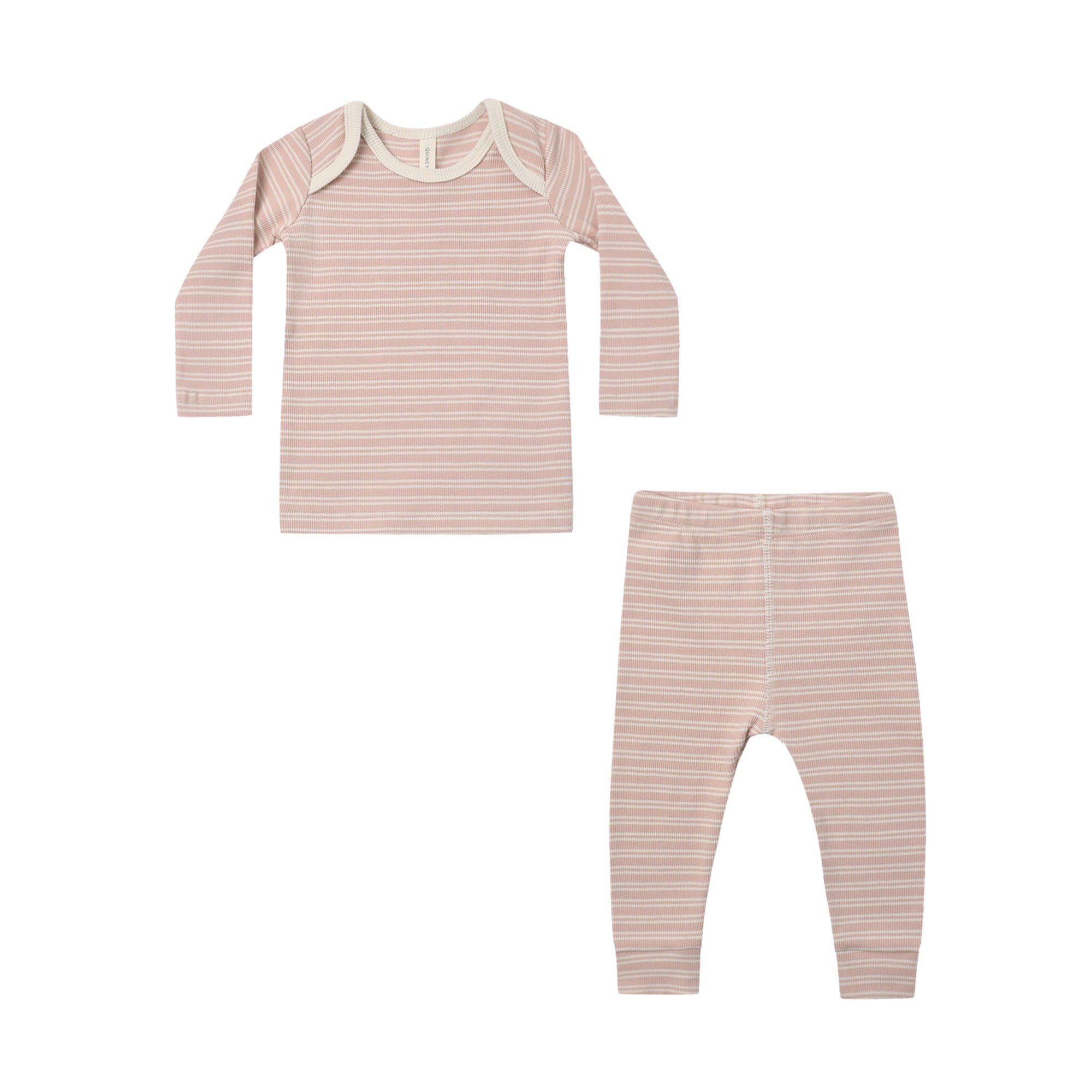 PRE-ORDER - Ribbed Tee + Legging Set - Dusty Rose Microstripe