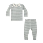 Ribbed Tee + Legging Set - Steel Blue Micro Stripe