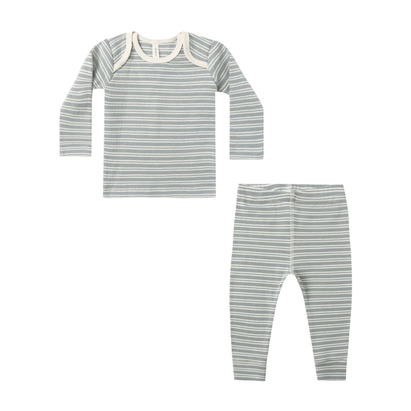 Quincy Mae Ribbed Tee + Legging Set - Steel Blue Micro Stripe