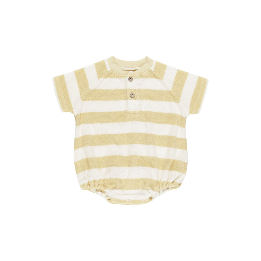 Quincy Mae Terry Henley Romper - Yellow Stripe