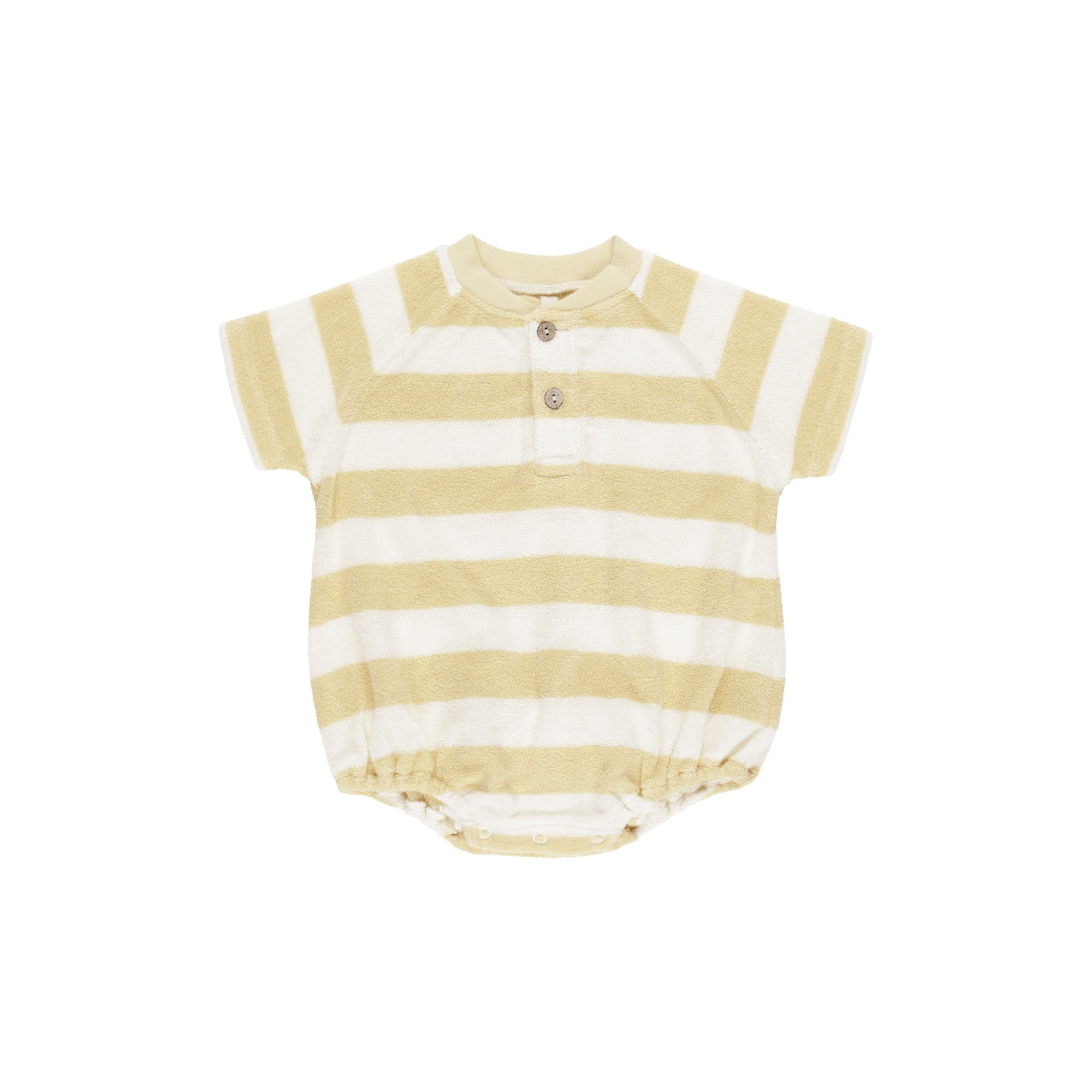 Quincy Mae Terry Henley Romper - Yellow Stripe