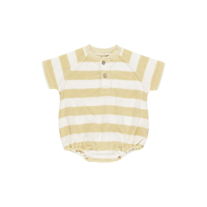 Quincy Mae Terry Henley Romper - Yellow Stripe