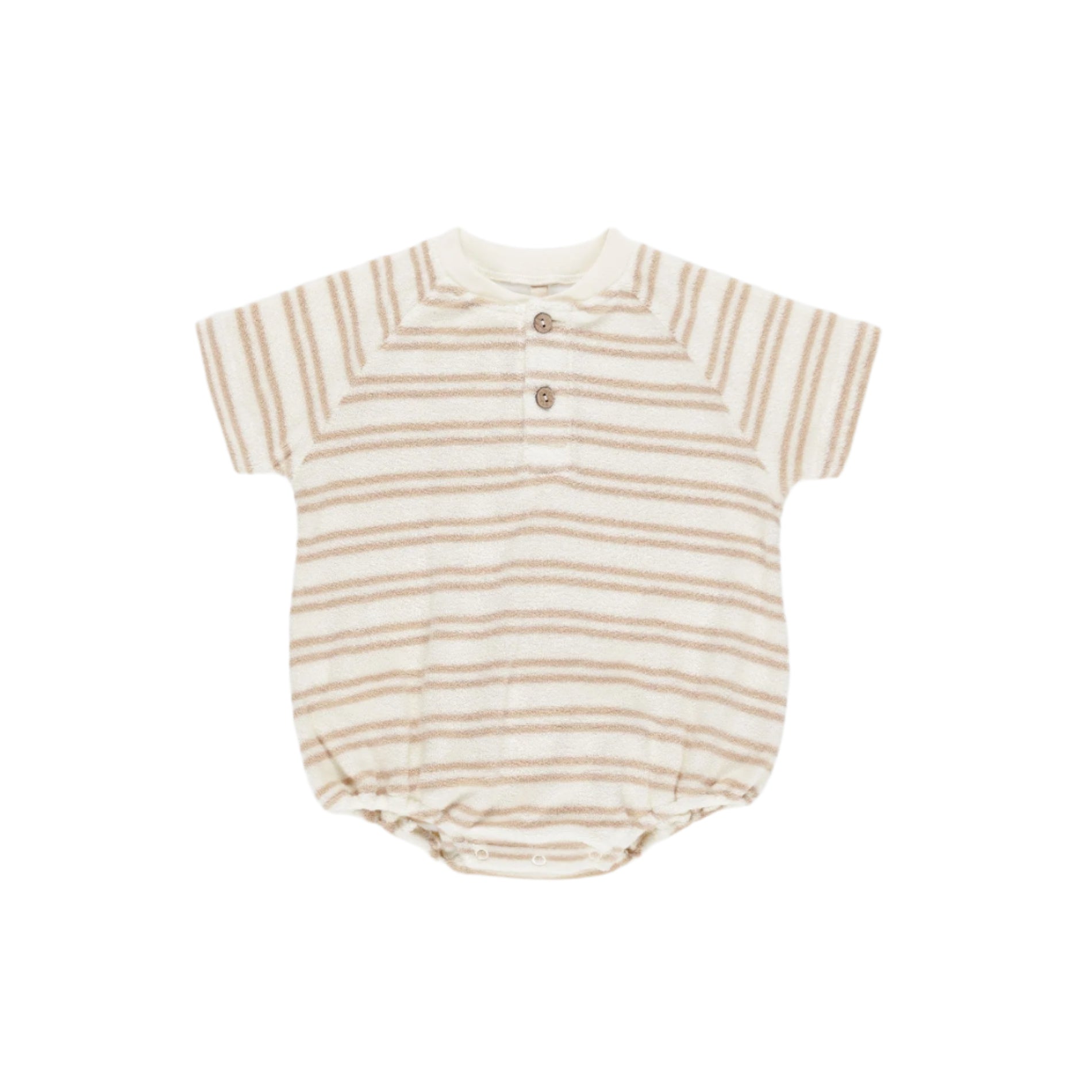 Quincy Mae Terry Henley Romper - Oat Stripe