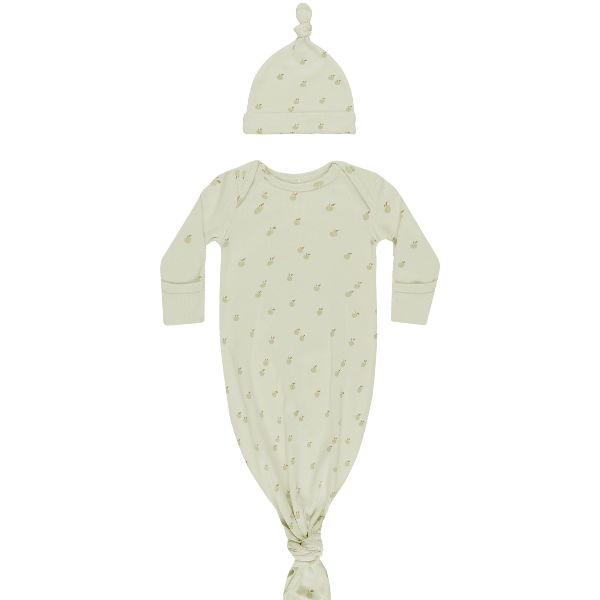 Quincy Mae Knotted Baby Gown + Hat Set - Apples