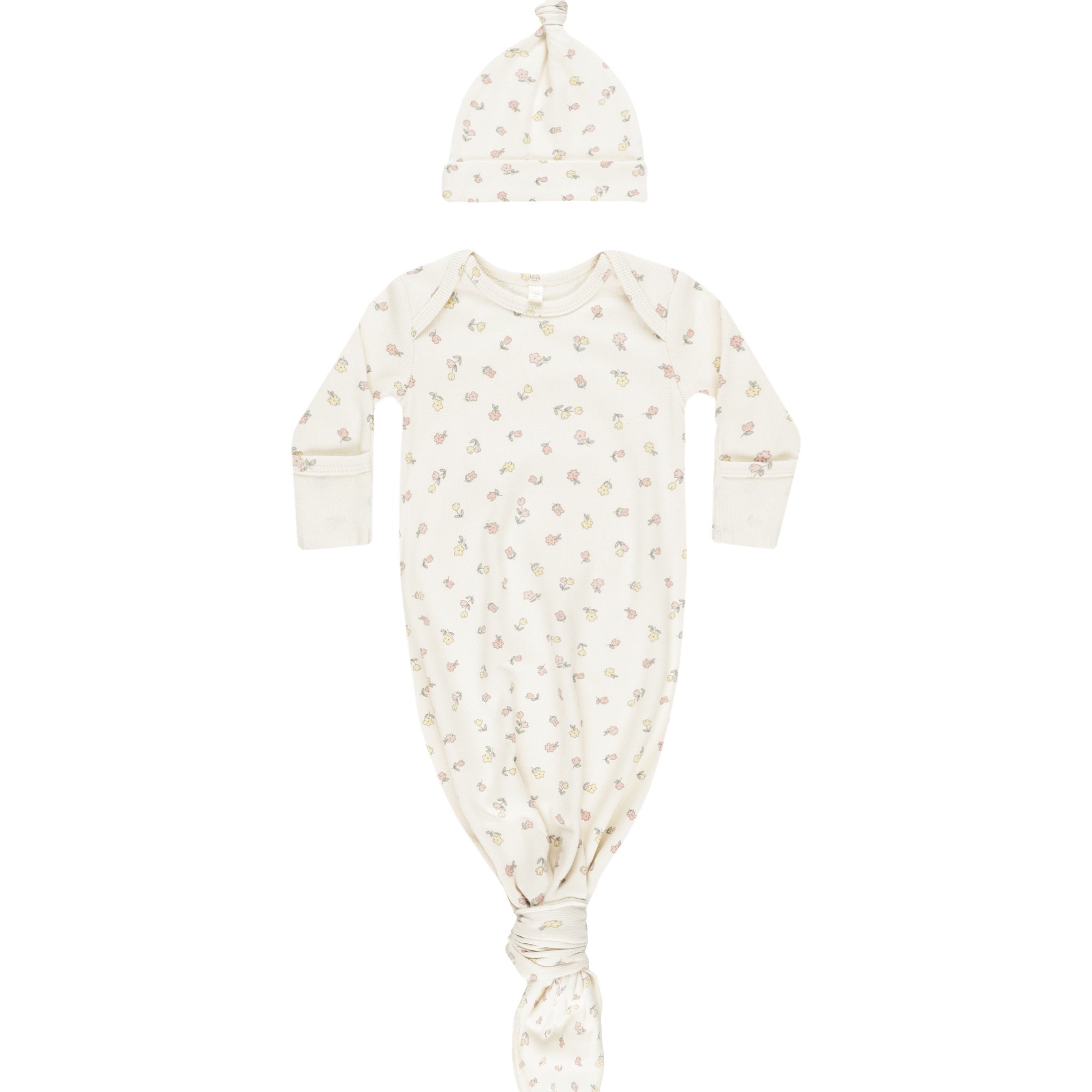 Quincy Mae Knotted Baby Gown + Hat Set - Fleur