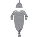 Knotted Baby Gown + Hat Set - Blue Pinstripe