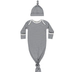 Knotted Baby Gown + Hat Set - Blue Pinstripe