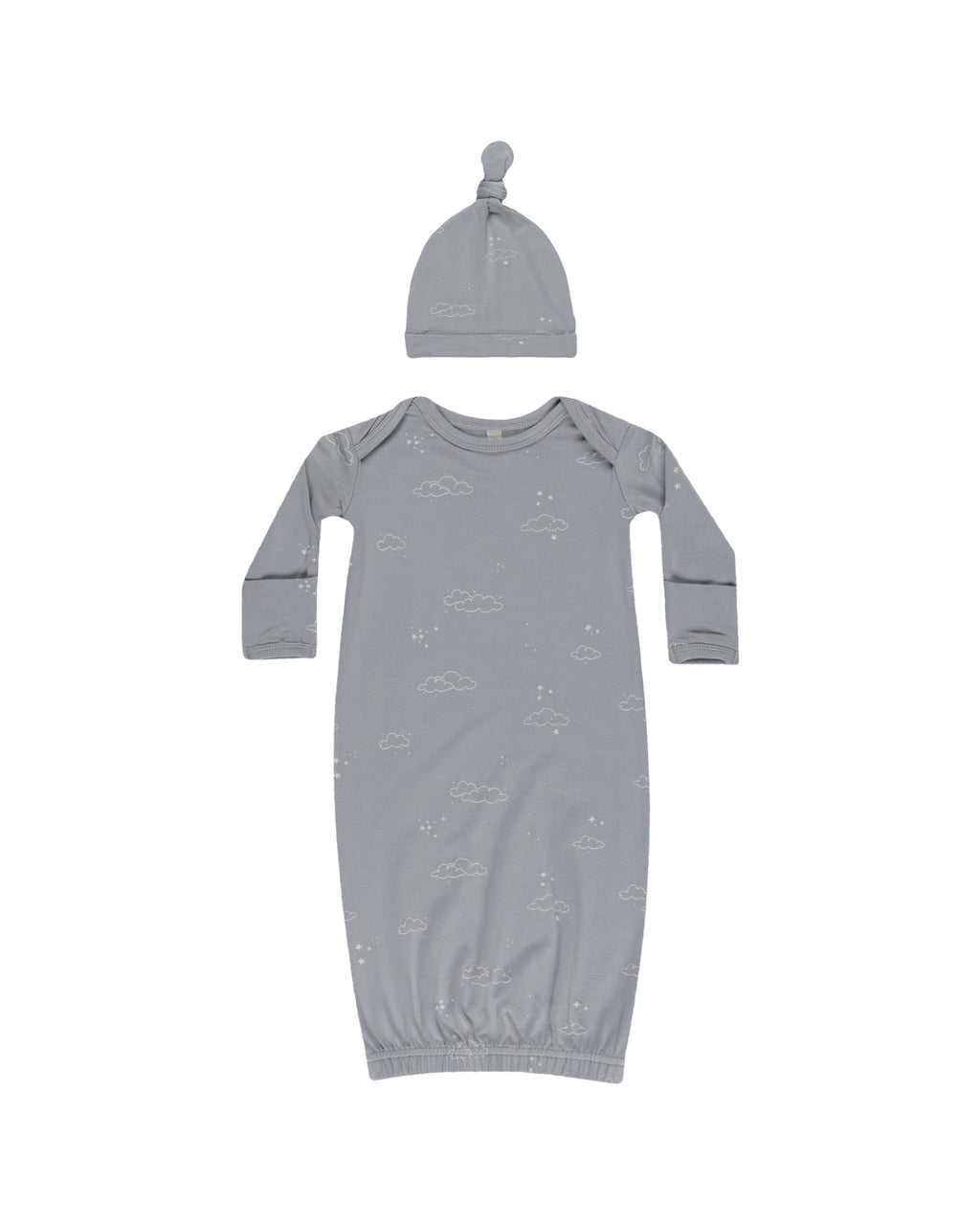 Quincy Mae Knotted Baby Gown + Hat Set - Blue Pinstripe