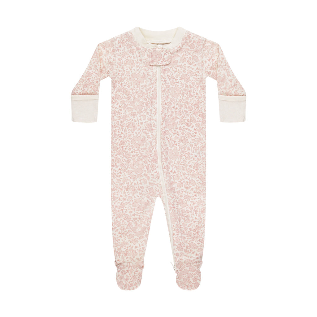 Quincy Mae Zip Long Sleeve Sleeper Footie - Pink Blossom