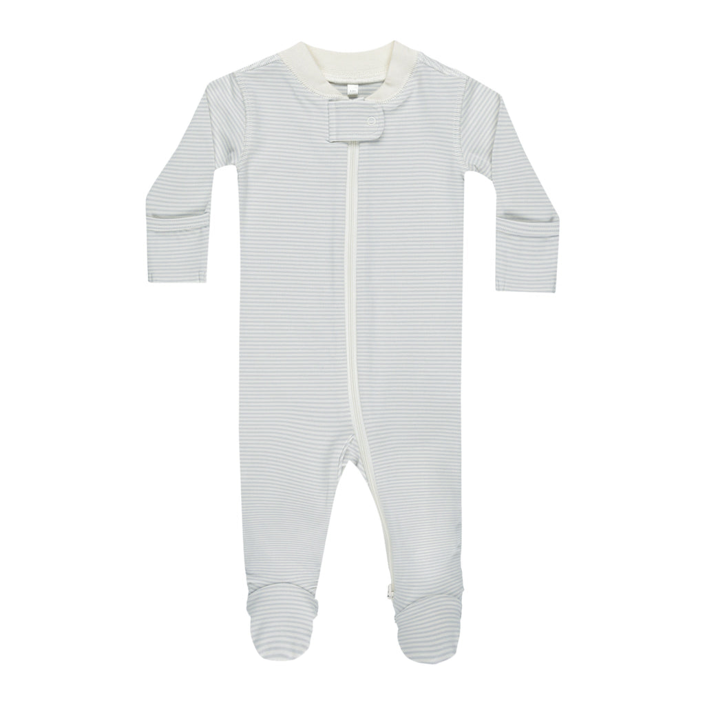 Quincy Mae Zip Long Sleeve Sleeper Footie - Sky Micro Stripe
