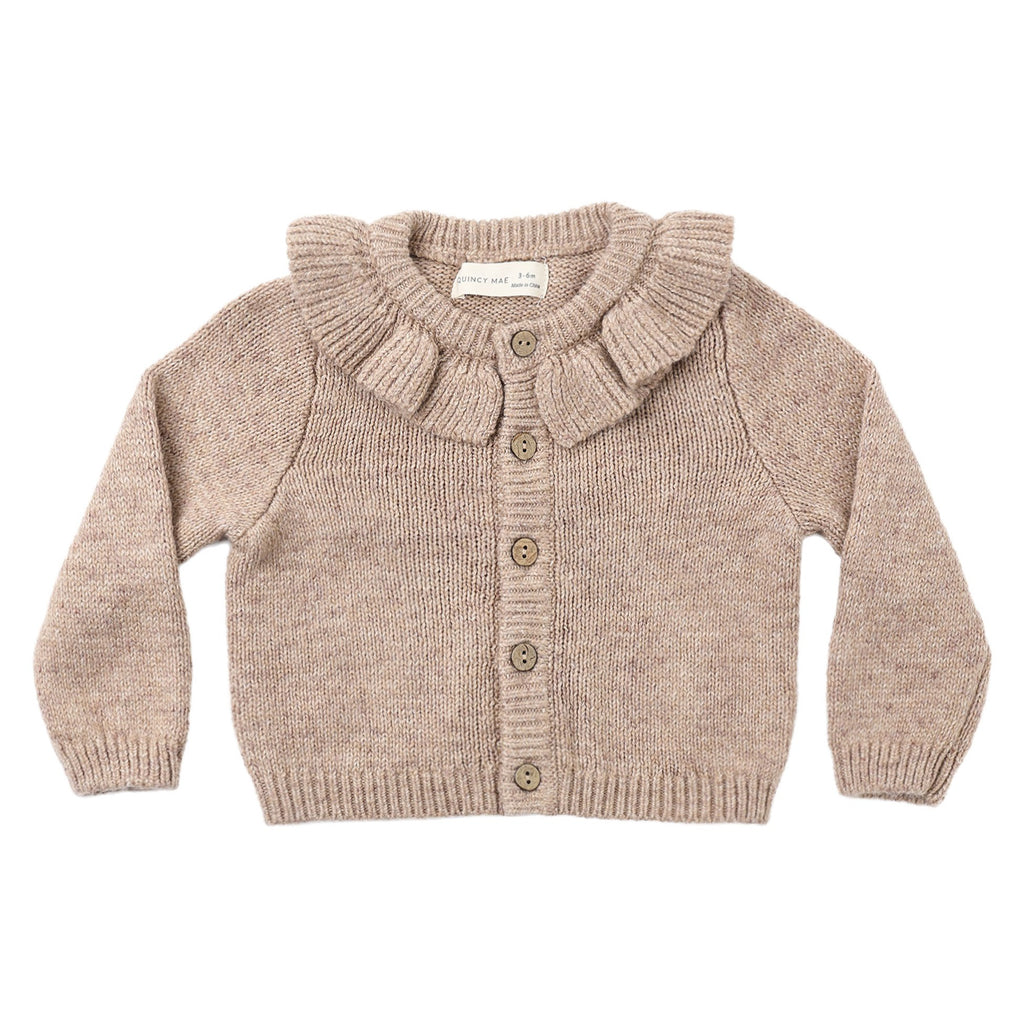 PRE-ORDER - Ruffle Collar Cardigan - Heathered Almond