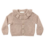 PRE-ORDER - Ruffle Collar Cardigan - Heathered Almond