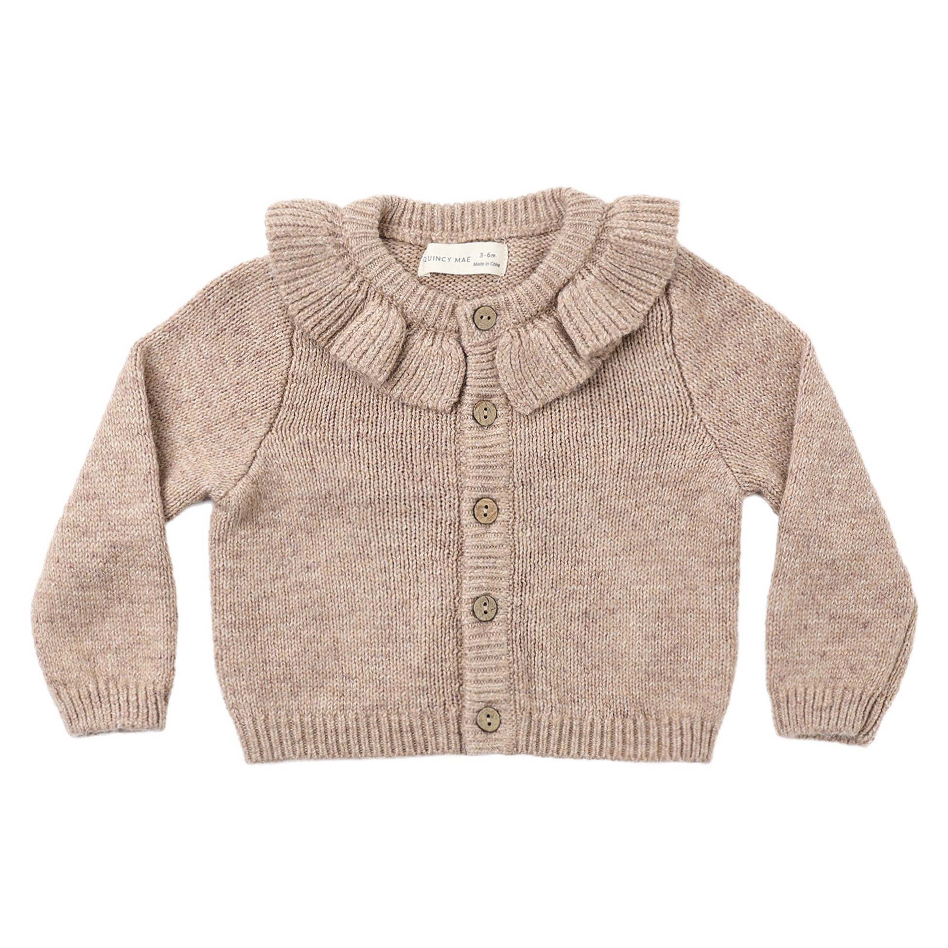 PRE-ORDER - Ruffle Collar Cardigan - Heathered Almond
