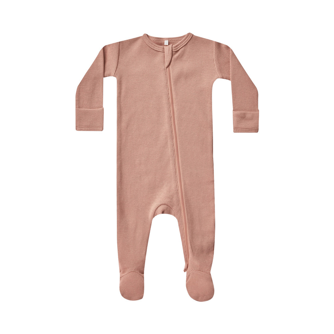 Quincy Mae Waffle Zip Footie - Rose