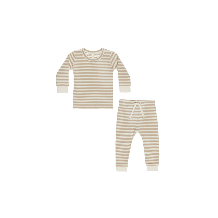 Quincy Mae Waffle Top + Pant Set - Oat Stripe