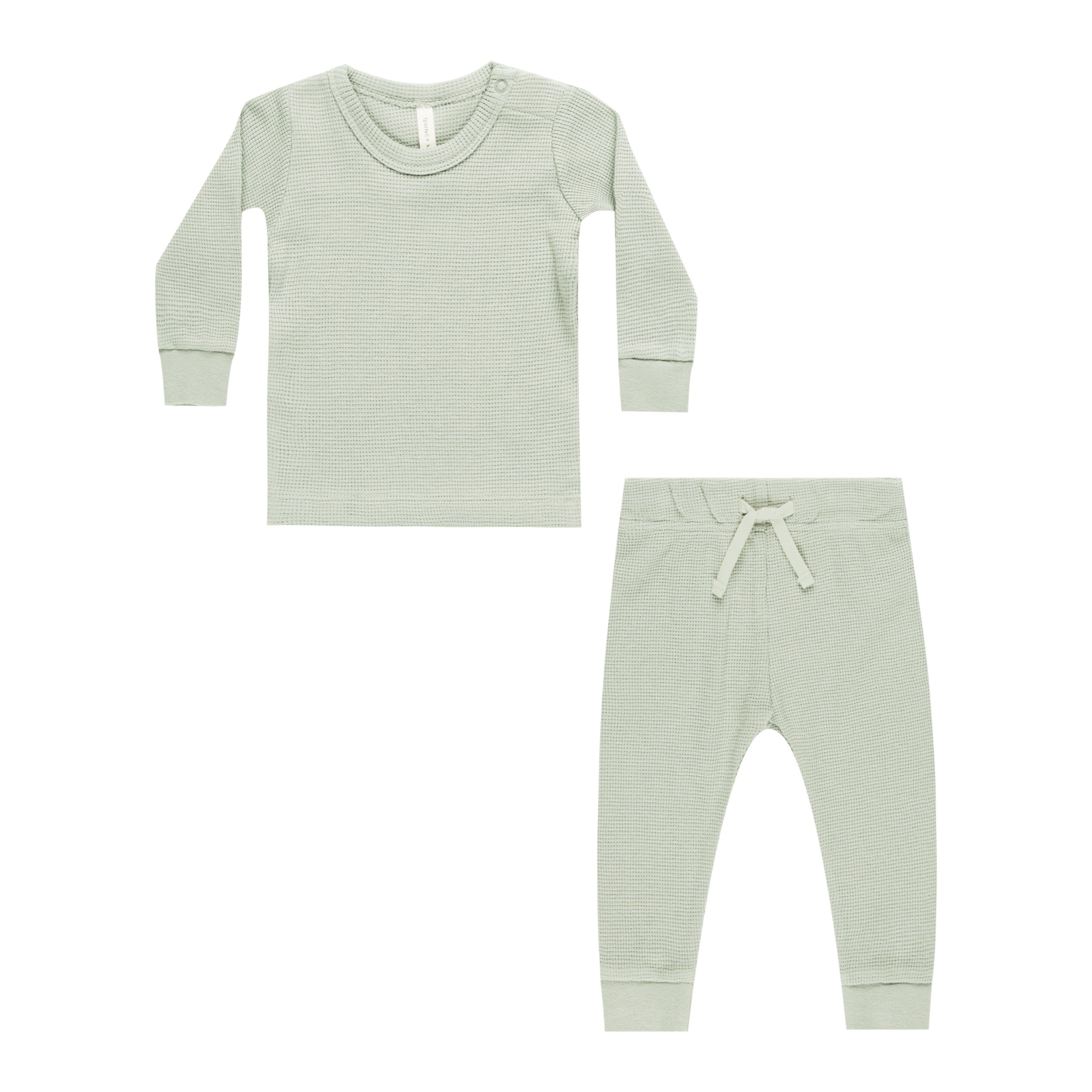 Quincy Mae Waffle Top + Pant Set - Mint
