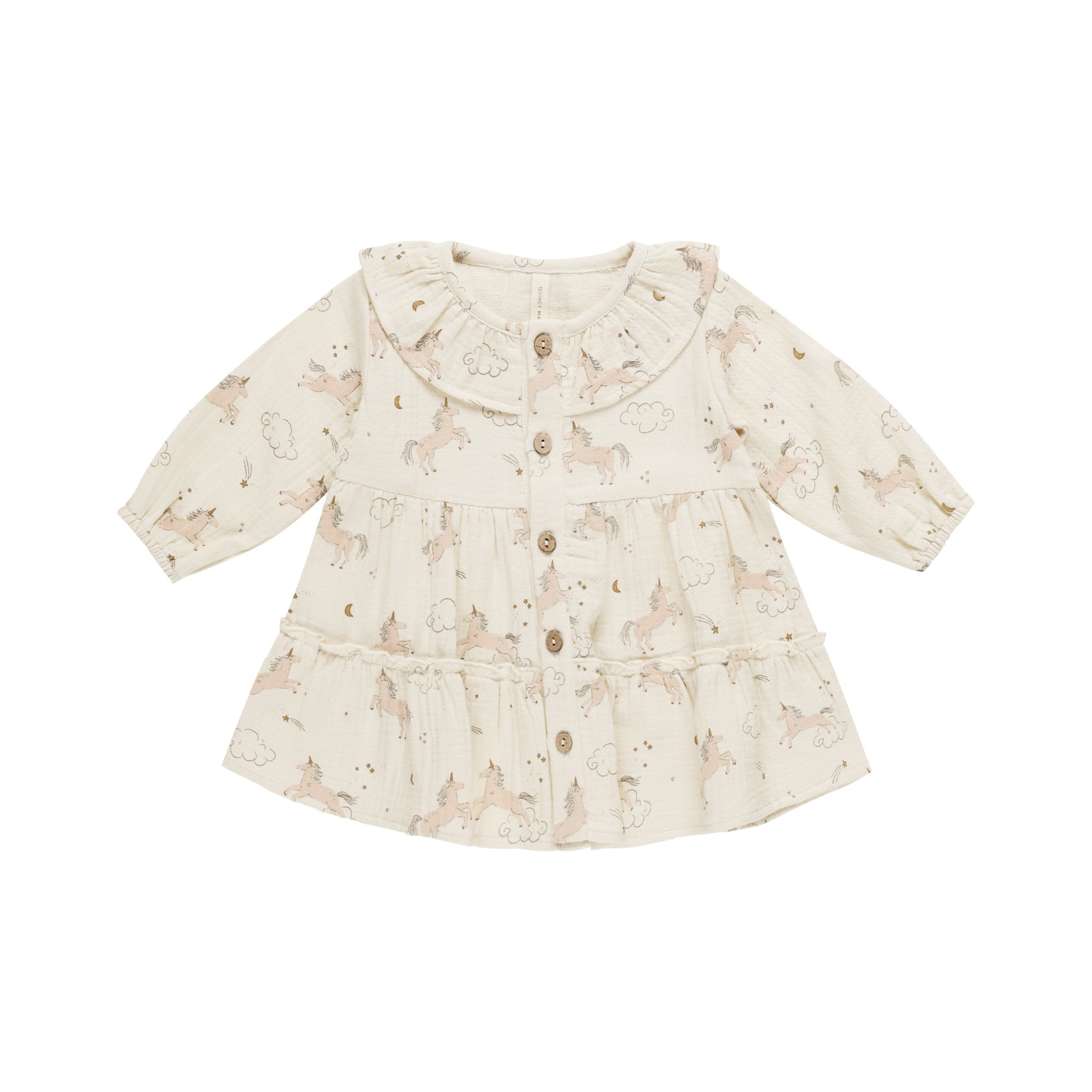 Quincy Mae Ruffle Collar Button Dress - Unicorns
