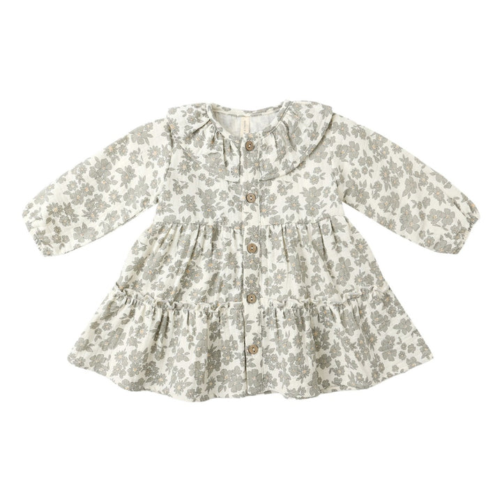 PRE-ORDER Quincy Mae Ruffle Collar Button Dress || Green Floral