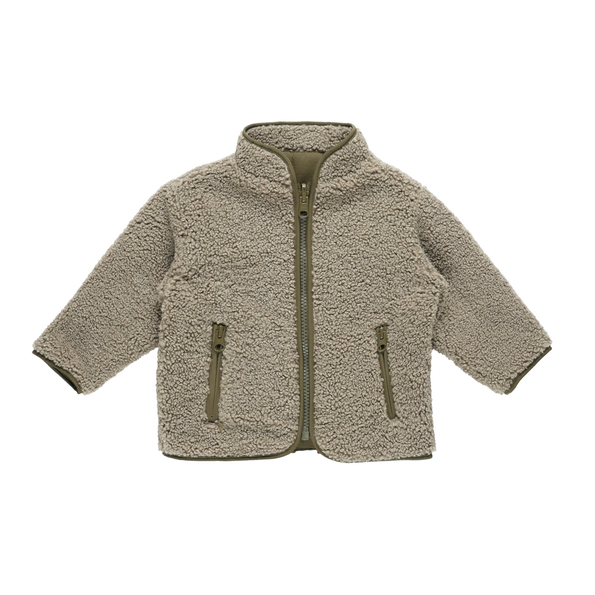 Quincy Mae Shearling Zip Jacket - Olive