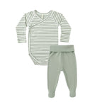Side Snap Bodysuit + Pant Set - Fern Stripe