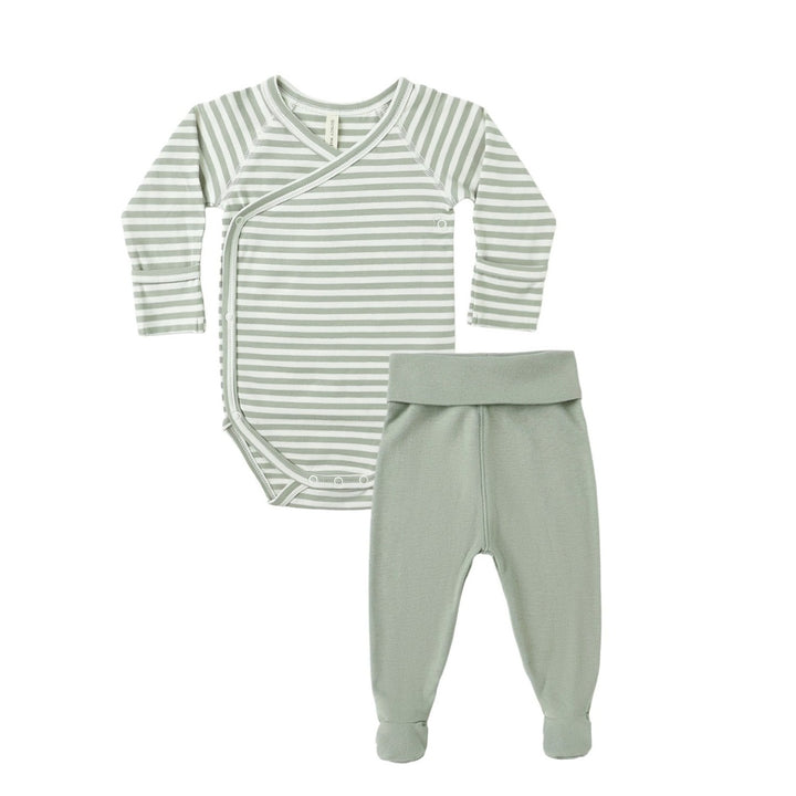 PRE-ORDER Quincy Mae Side Snap Bodysuit + Pant Set || Fern Stripe