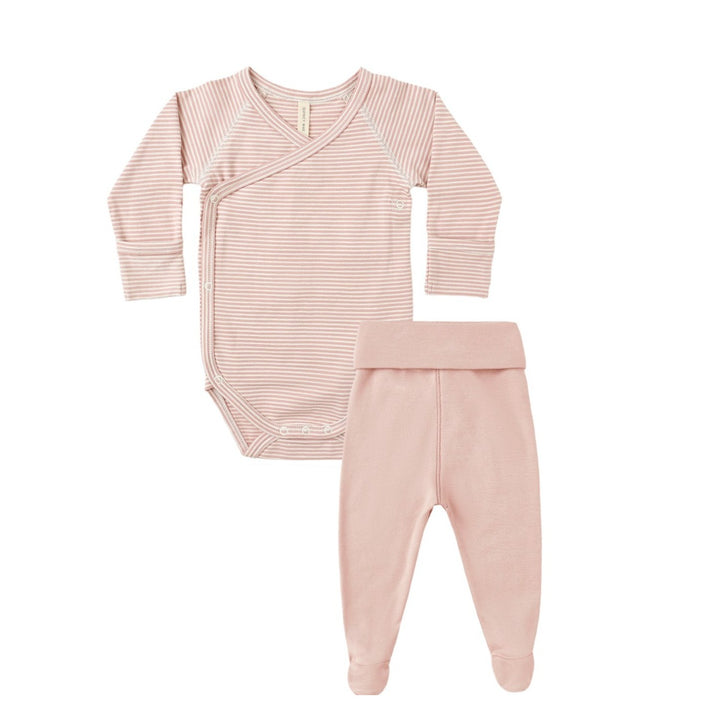 PRE-ORDER Quincy Mae Side Snap Bodysuit + Pant Set || Rose Micro Stripe