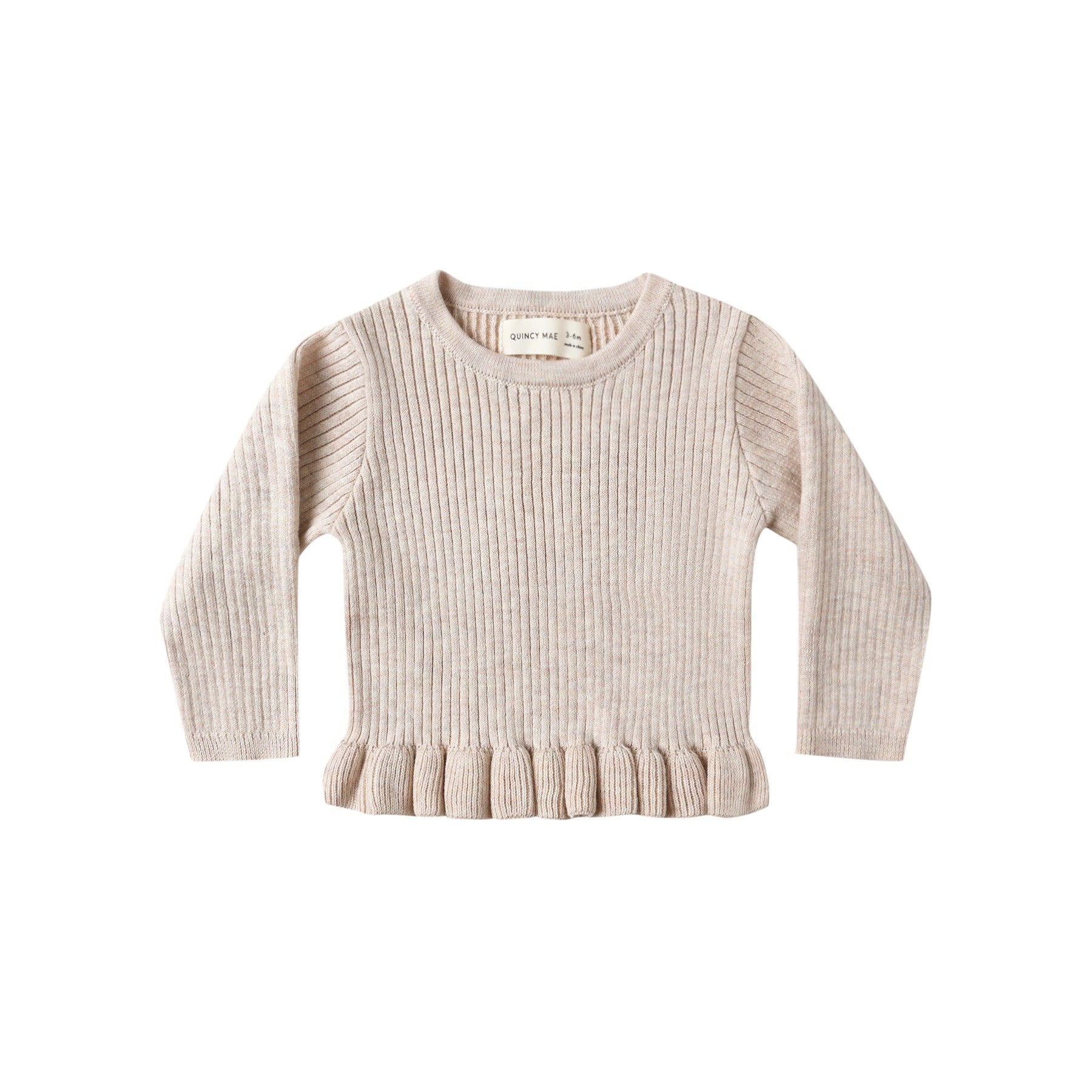 Quincy Mae Rib Knit Peplum Top - Heathered Oatmeal