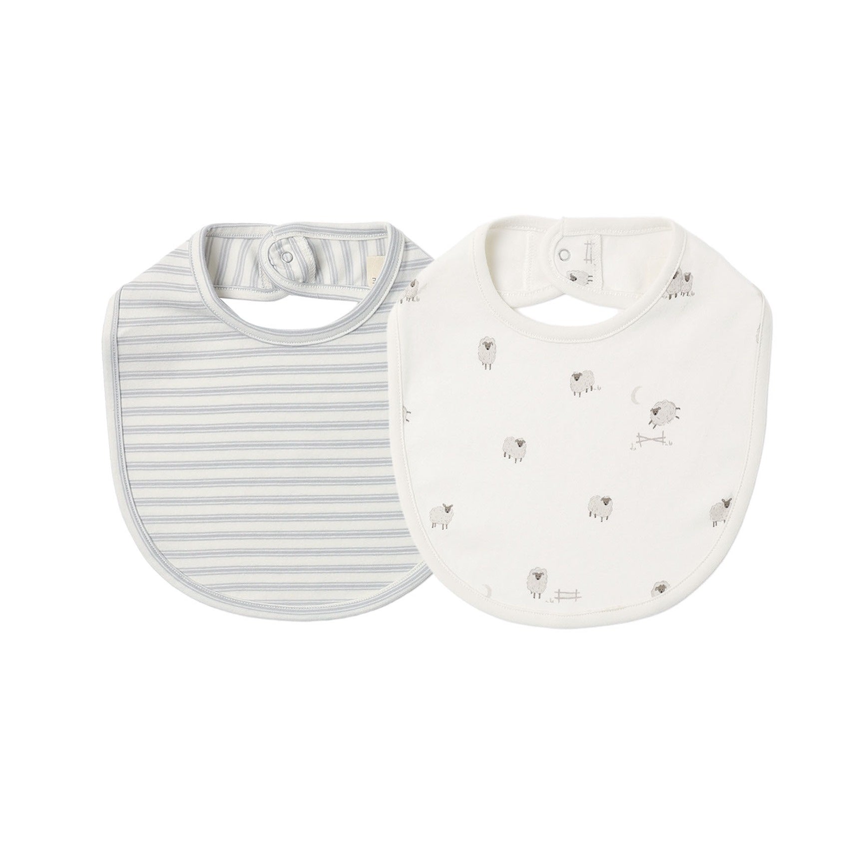 PRE-ORDER - Jersey Snap Bib 2Pk - Sheep/Cloud Stripe