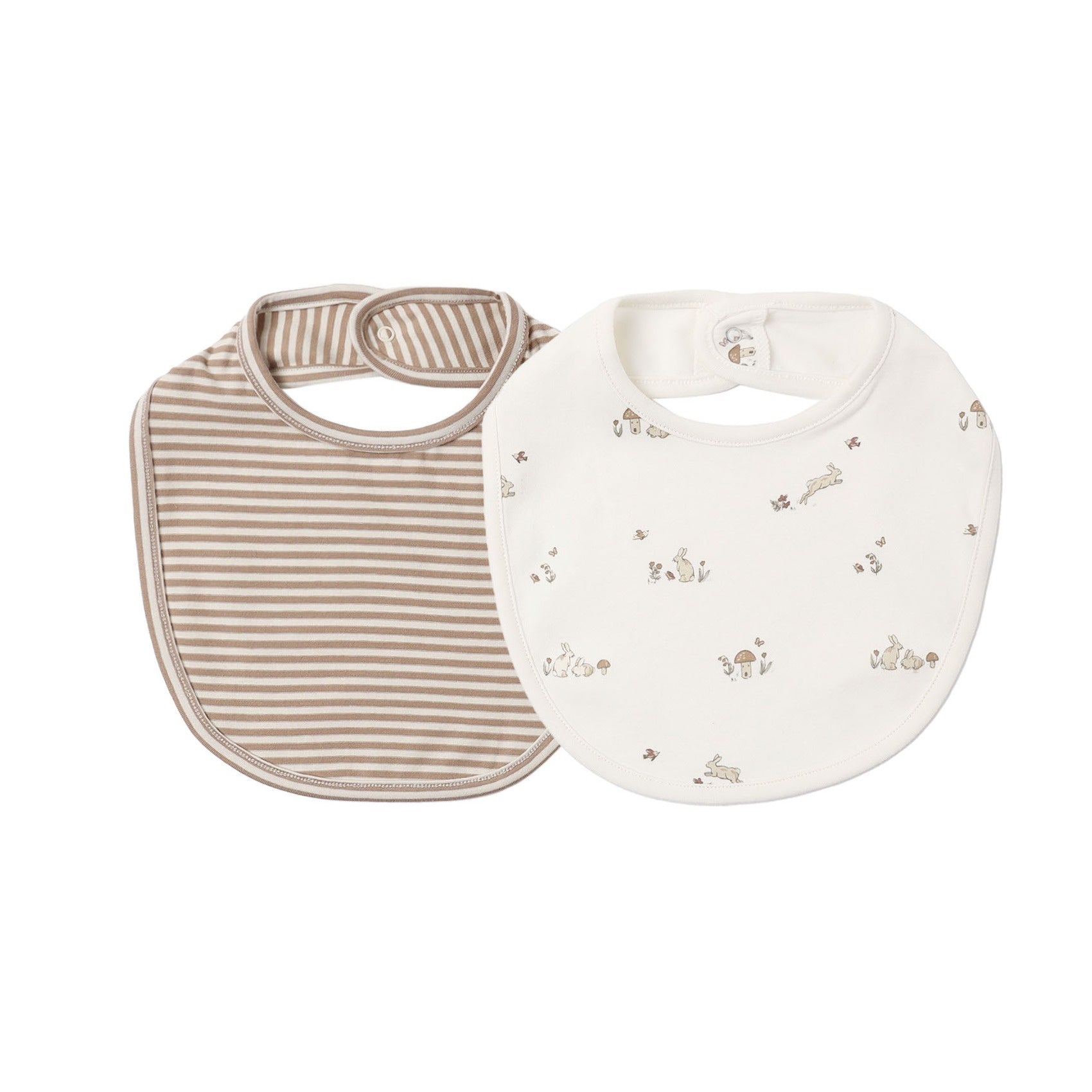 PRE-ORDER - Jersey Snap Bib 2Pk - Bunnies/Almond Stripe