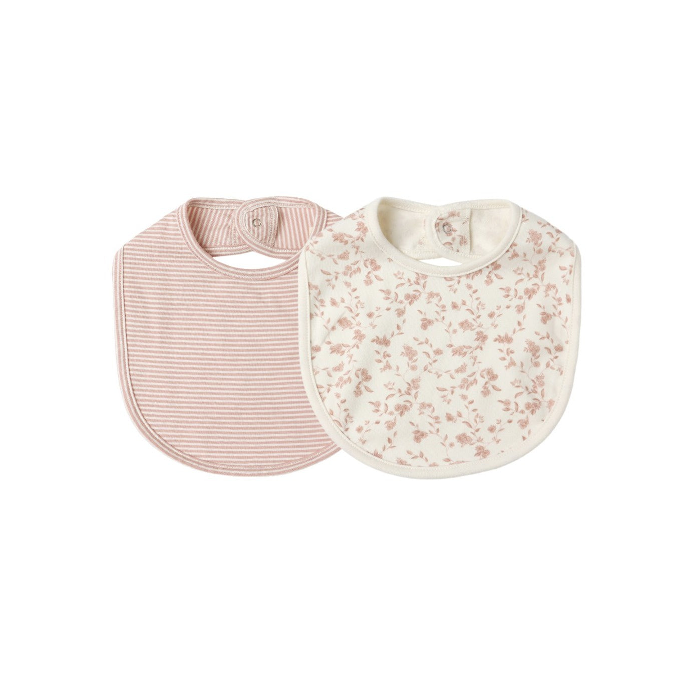 Quincy Mae Jersey Snap Bib, 2 Pack - French Garden, Rose Micro Stripe