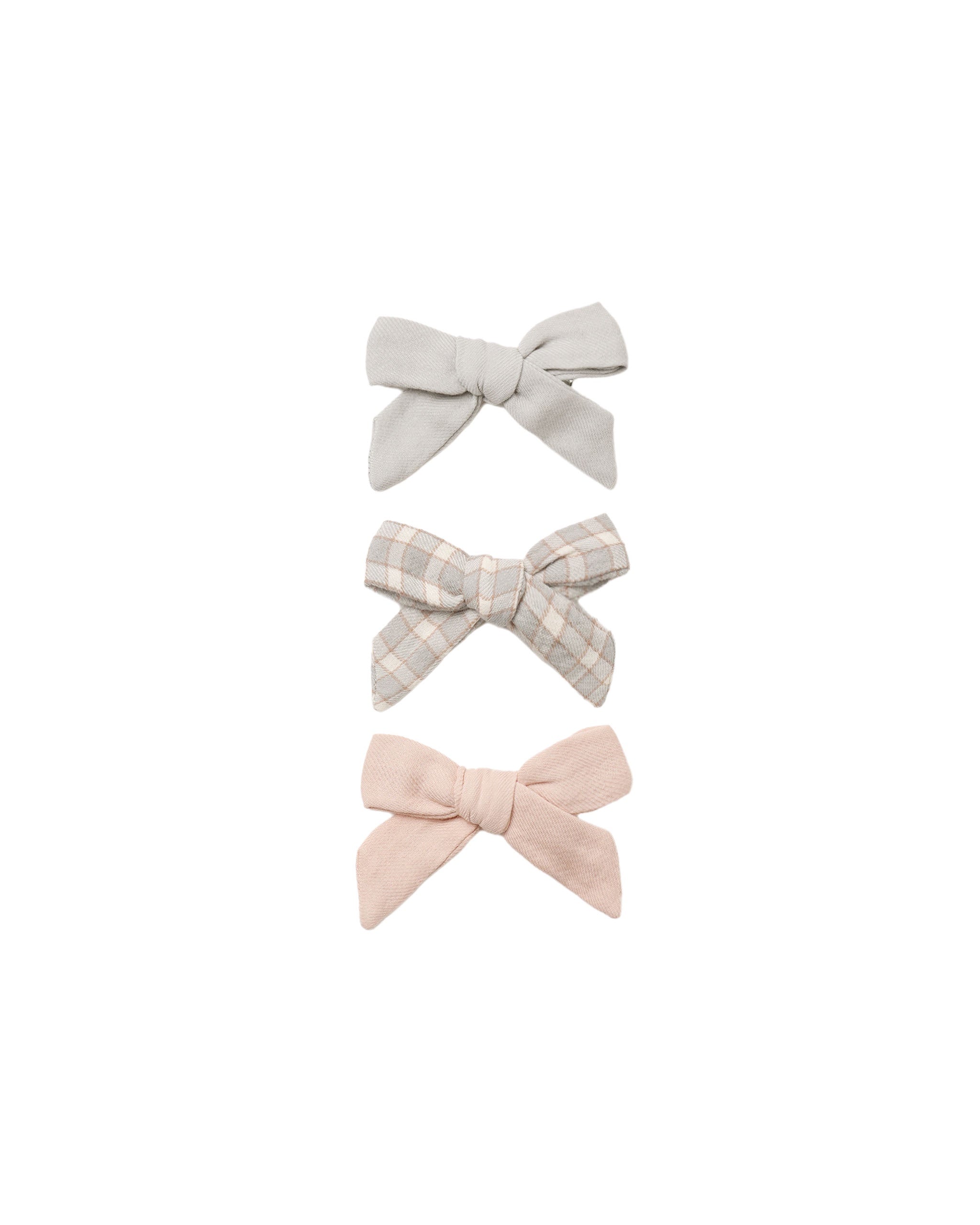 PRE-ORDER - Bow Clip 3Pk - Cloud/Blue Gingham/Dusty Rose