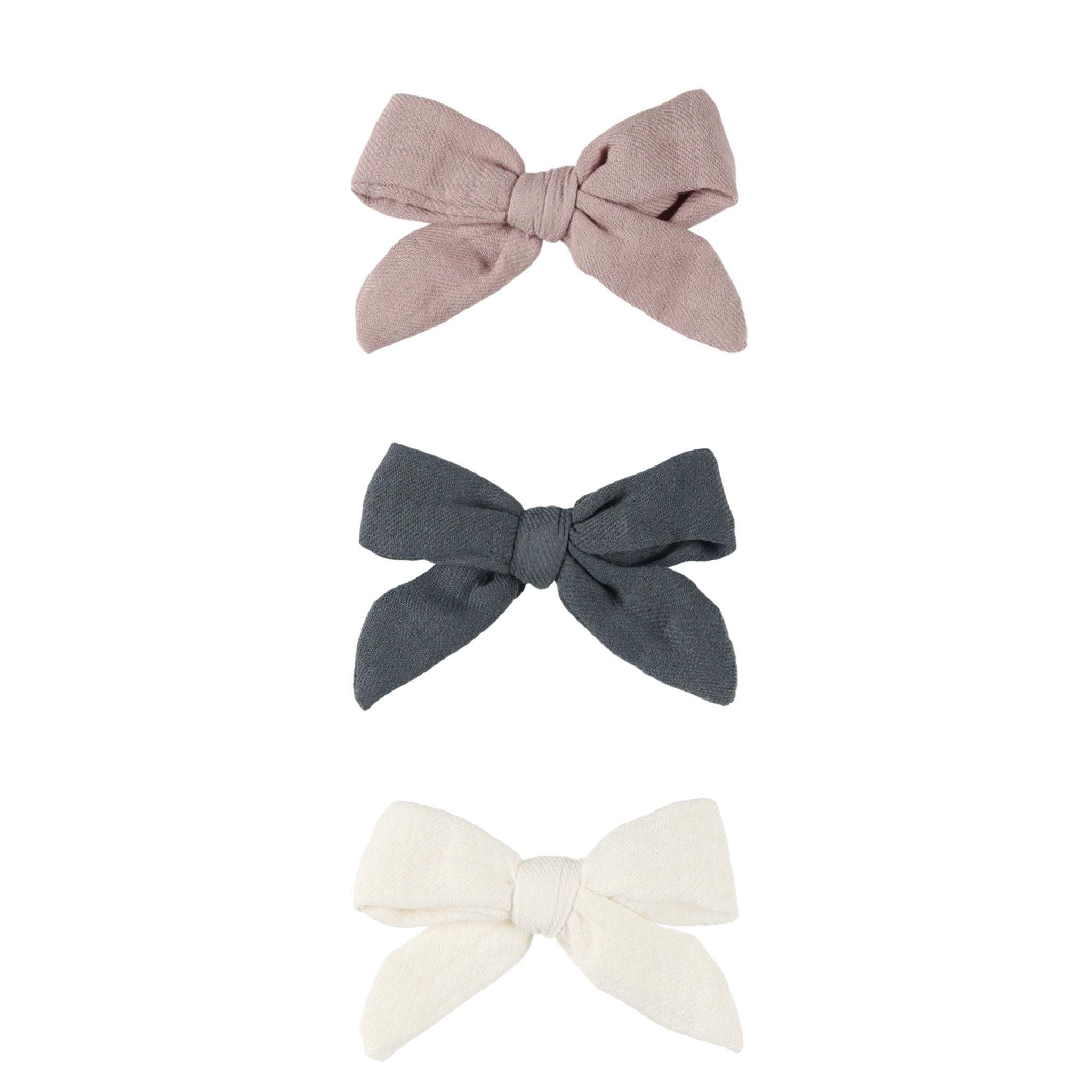 Bow with Clip (set of 3) - Indigo/Mauve/Ivory