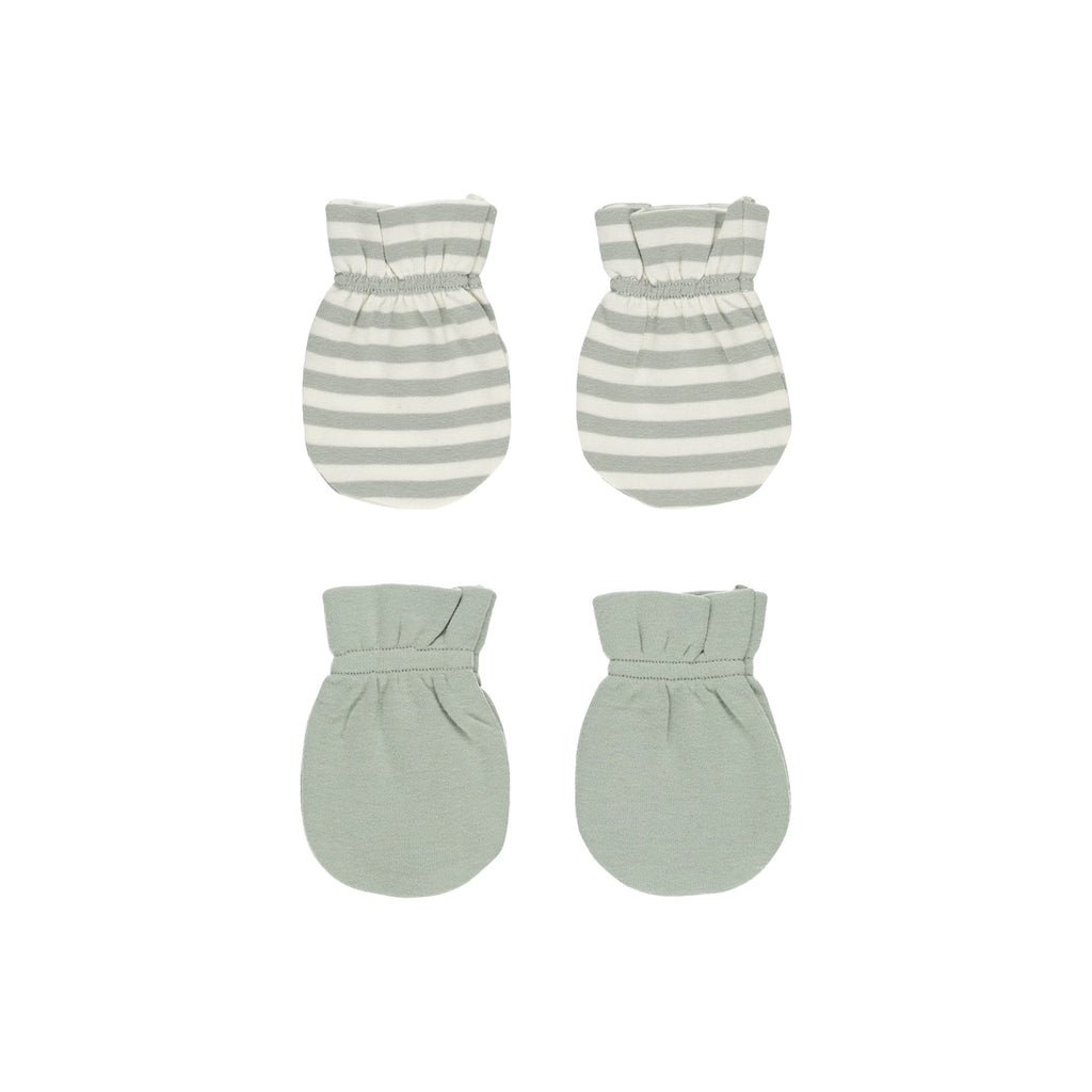 Quincy Mae No Scratch Mittens, Set of 2 - Sage Stripe, Sage