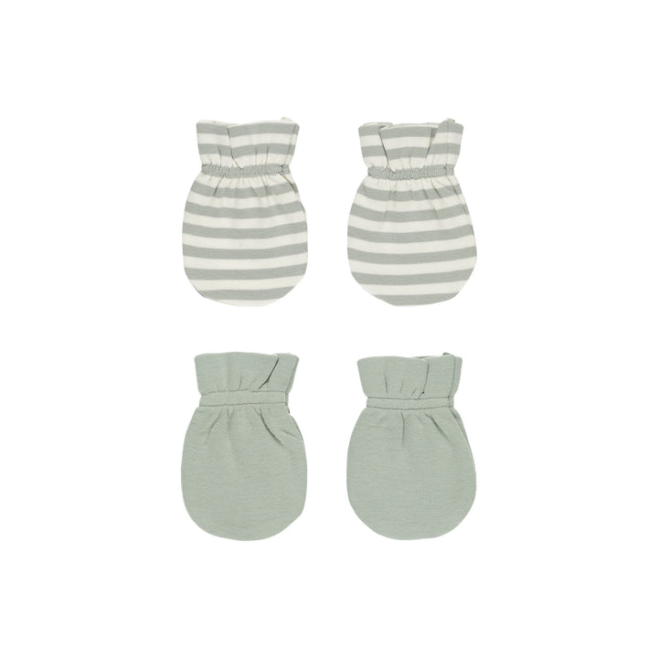 Quincy Mae No Scratch Mittens, Set of 2 - Sage Stripe, Sage