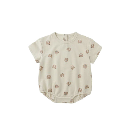 PRE-ORDER Quincy Mae Relaxed Short Sleeve Bubble Romper || Brown Bear