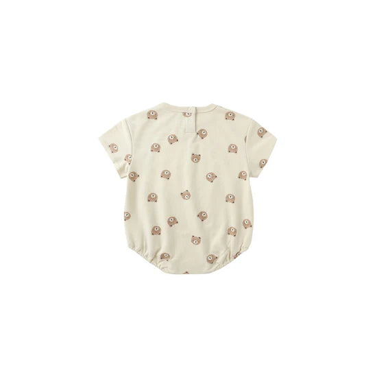 PRE-ORDER Quincy Mae Relaxed Short Sleeve Bubble Romper || Brown Bear